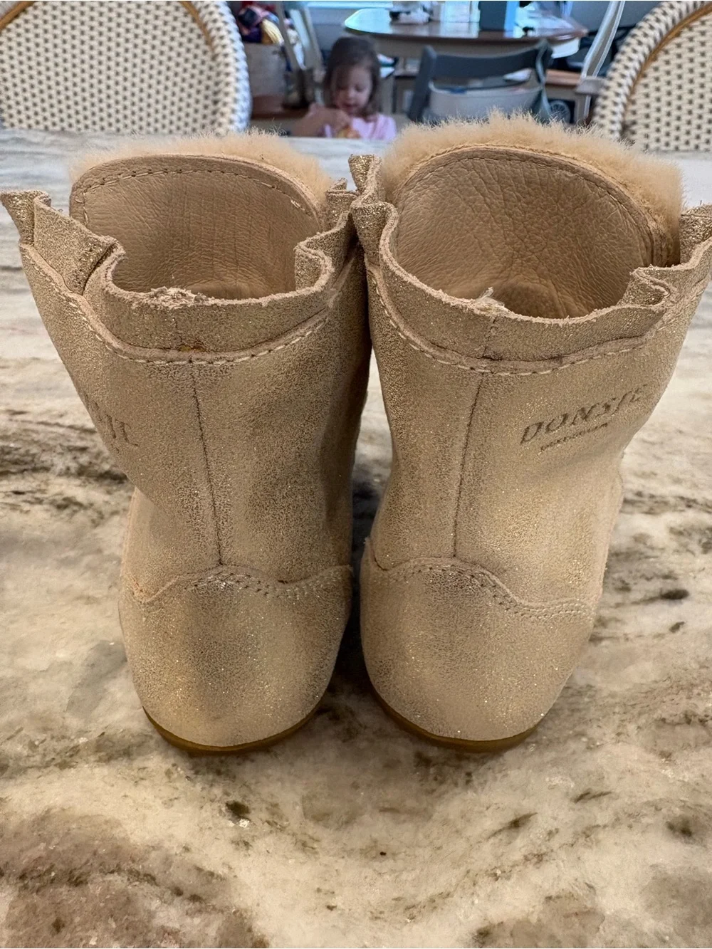 Sparkling Gold Fur-Trim Kids Boots Retail $145
